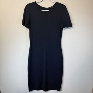 St. John Wool Blend Navy Knit Midi Dress Women's 8 Cap Sleeve Luxury Business